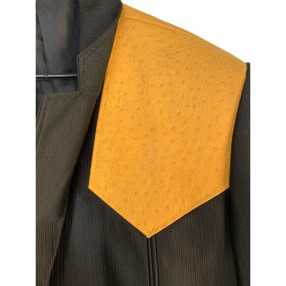 Mens Western Style Black Blazer Jacket Faux Ostrich Accent Mexico 46R RX10641 - Picture 2 of 11